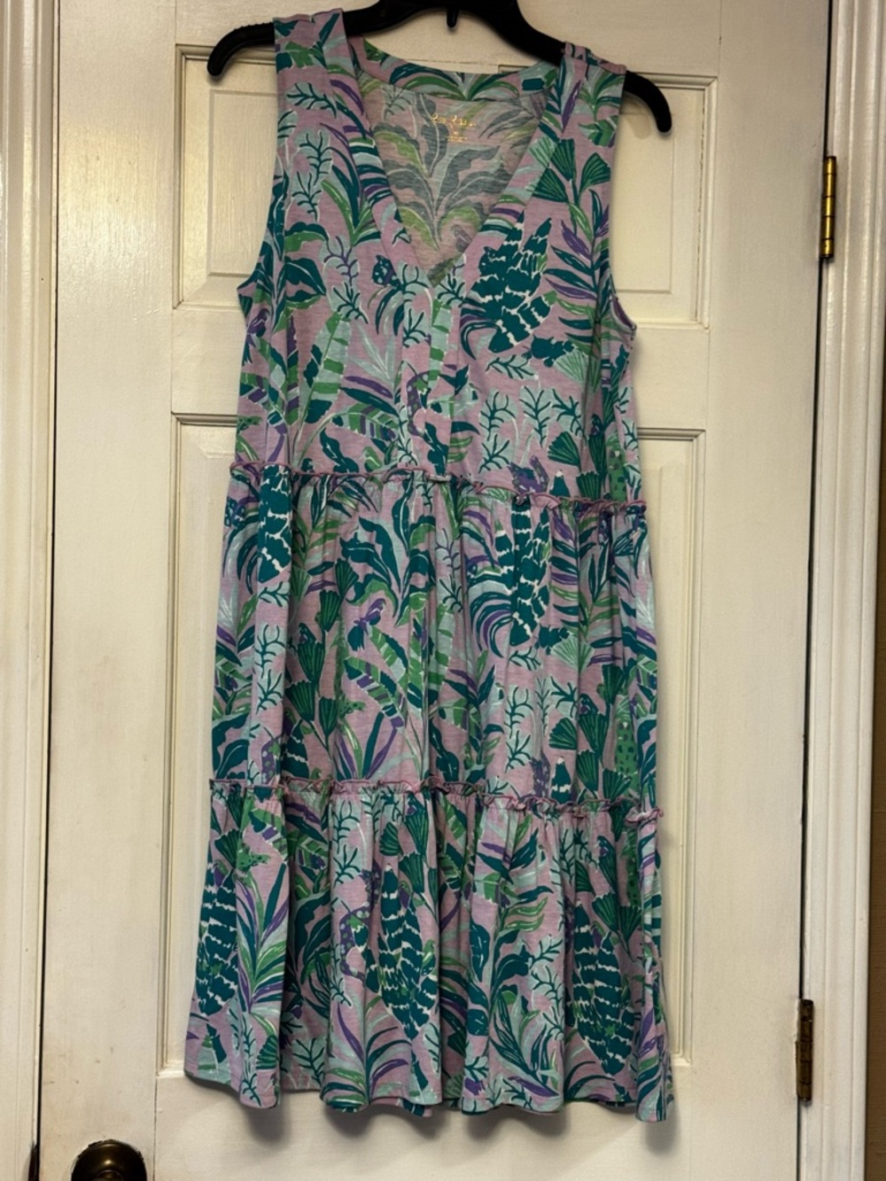 Lilly Pulitzer Lavender, Teal & Green Tiered V‑Neck Midi Dress